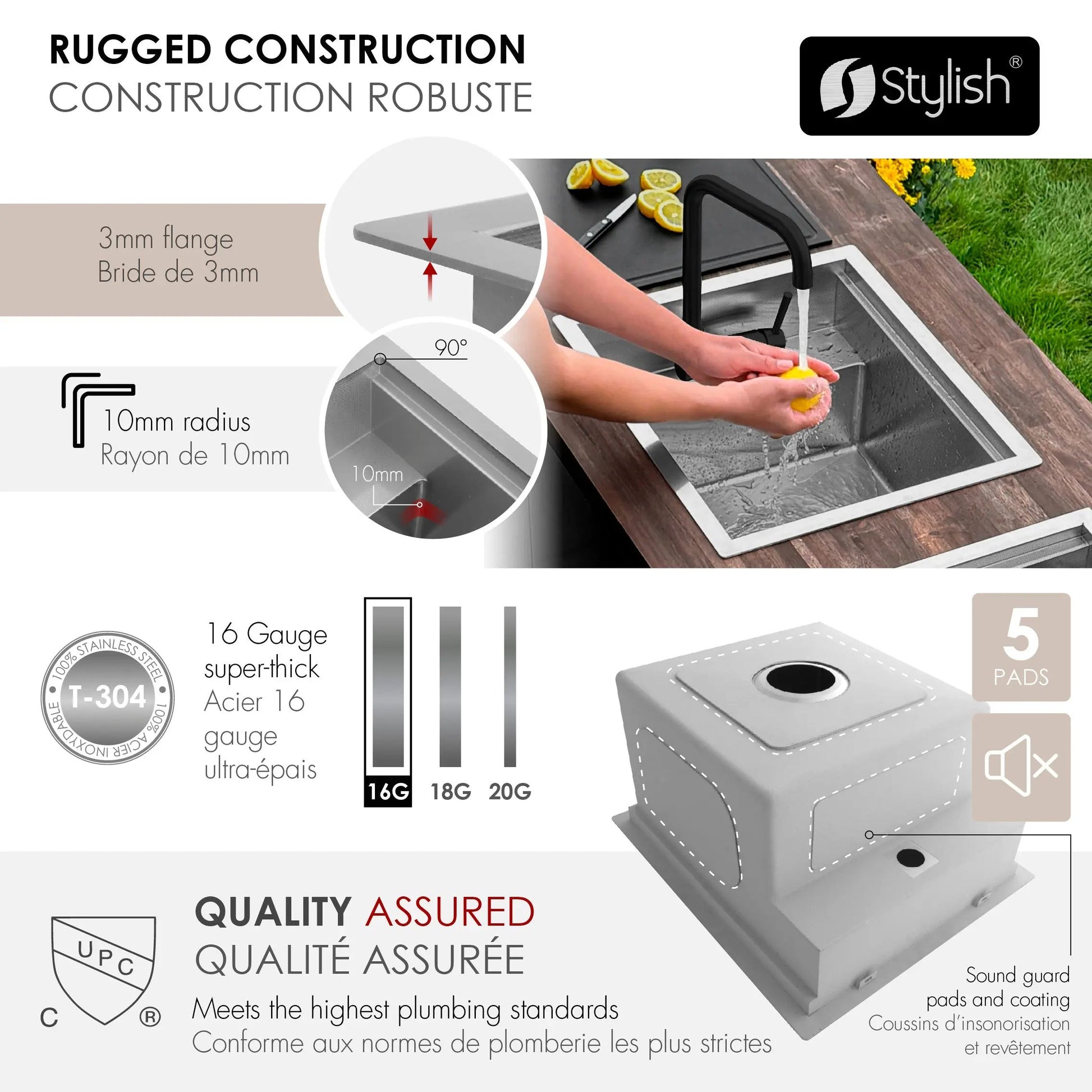 Stylish Concealed Dual-Mount Stainless Steel Utility Sink – 20-Inch, 1-Hole Prep Sink with Dura-Tek - Plumbing Market