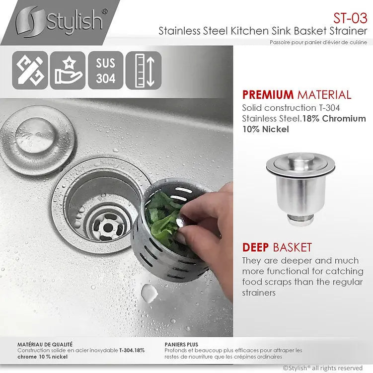 Stylish Deep Basket Strainer Kitchen Strainer ST-03 - Plumbing Market