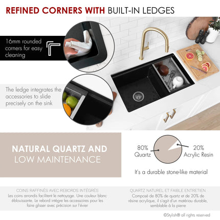 Stylish Dual Mount 30 inch Black Composite Granite Double Bowl Workstation Kitchen Sink - Plumbing Market