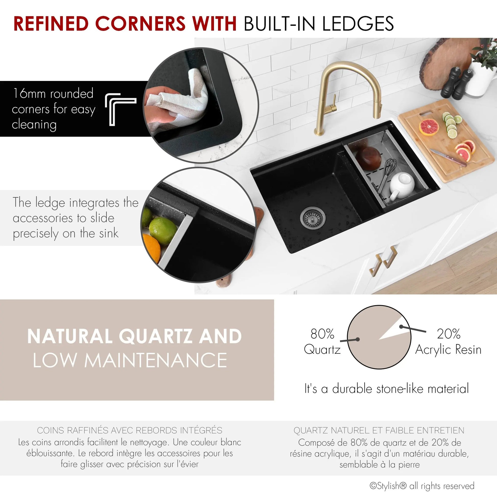 Stylish Dual Mount 30 inch Black Composite Granite Double Bowl Workstation Kitchen Sink - Plumbing Market