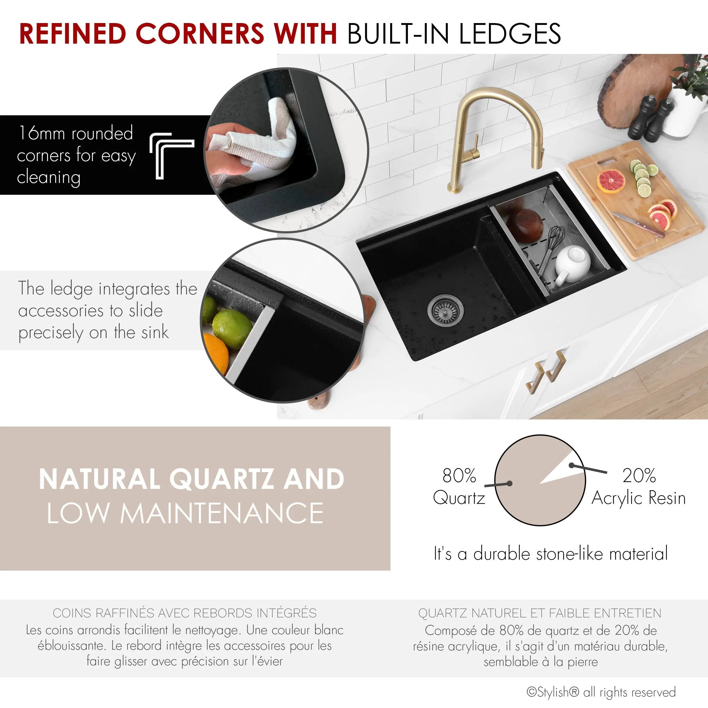 Stylish Dual Mount 30 inch Black Composite Granite Double Bowl Workstation Kitchen Sink - Plumbing Market