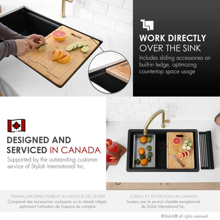 Stylish Dual Mount 30 inch Black Composite Granite Double Bowl Workstation Kitchen Sink - Plumbing Market