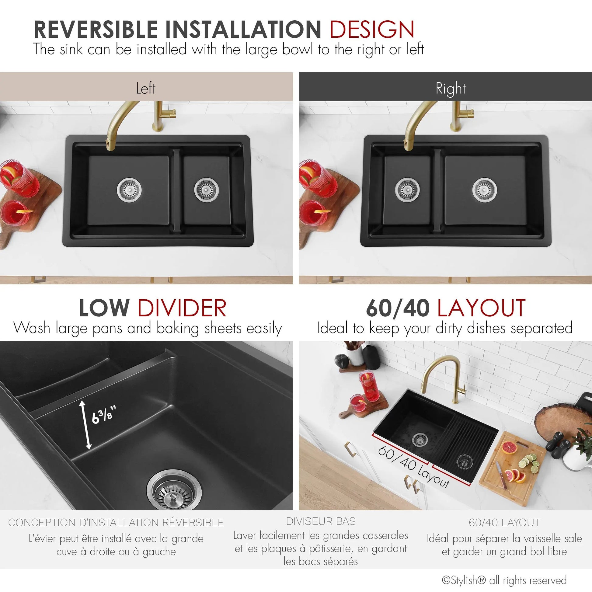 Stylish Dual Mount 30 inch Black Composite Granite Double Bowl Workstation Kitchen Sink - Plumbing Market