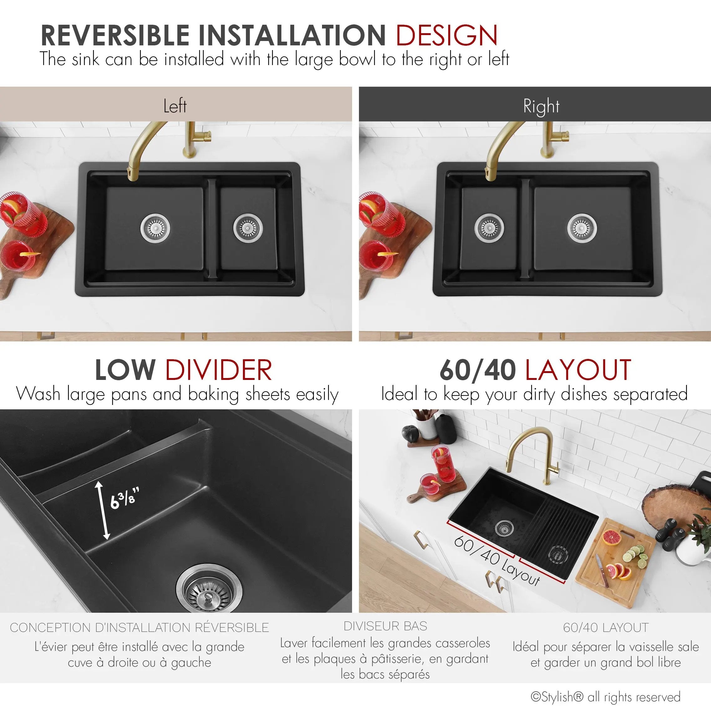 Stylish Dual Mount 30 inch Black Composite Granite Double Bowl Workstation Kitchen Sink - Plumbing Market