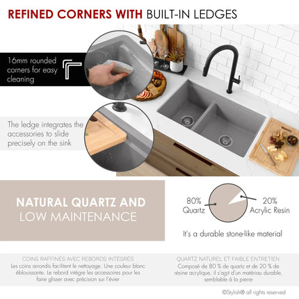 Stylish Dual Mount 30 inch Grey Composite Granite Double Bowl Workstation Kitchen Sink - Plumbing Market