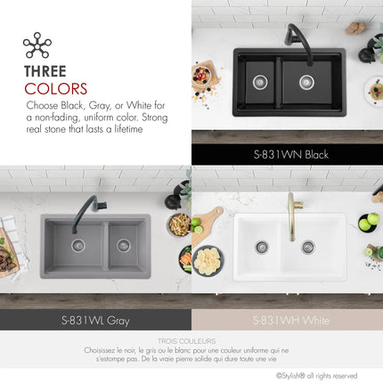 Stylish Dual Mount 30 inch Grey Composite Granite Double Bowl Workstation Kitchen Sink - Plumbing Market