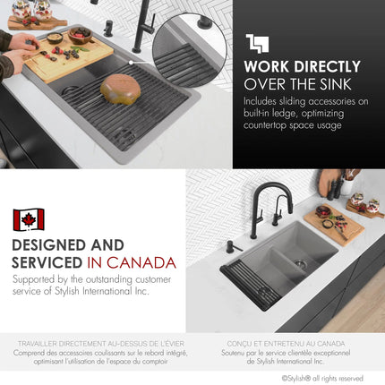 Stylish Dual Mount 30 inch Grey Composite Granite Double Bowl Workstation Kitchen Sink - Plumbing Market
