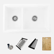 Stylish Dual Mount 30 inch White Composite Granite Double Bowl Workstation Kitchen Sink - Plumbing Market