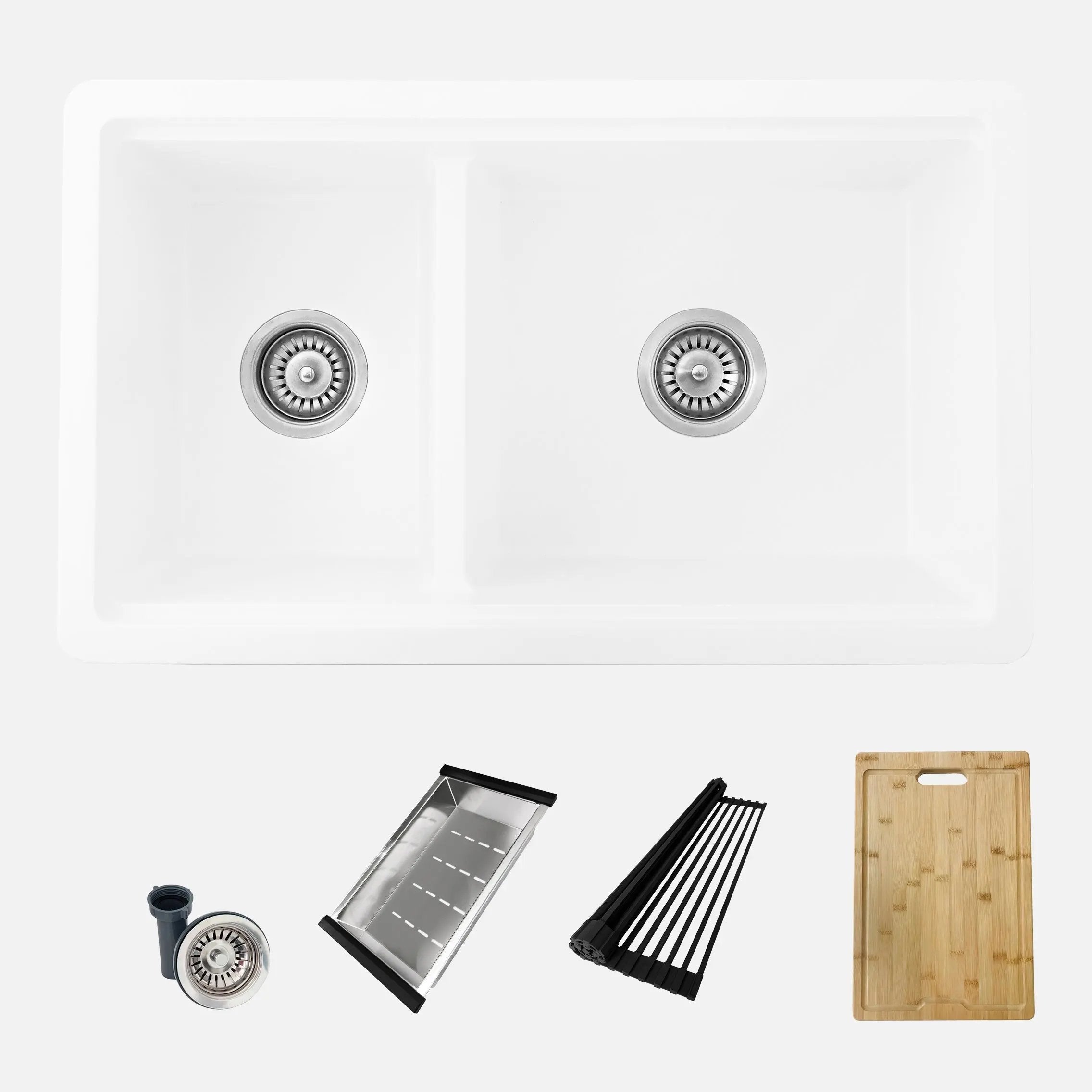 Stylish Dual Mount 30 inch White Composite Granite Double Bowl Workstation Kitchen Sink - Plumbing Market