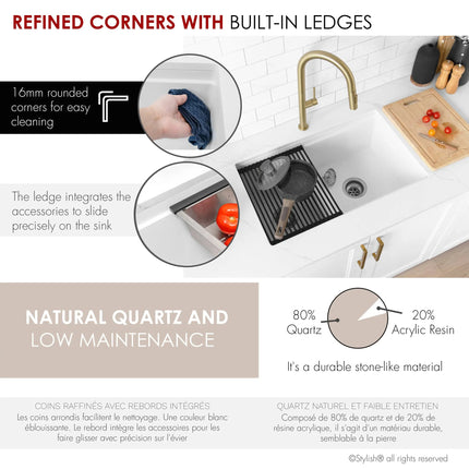 Stylish Dual Mount 30 inch White Composite Granite Double Bowl Workstation Kitchen Sink - Plumbing Market