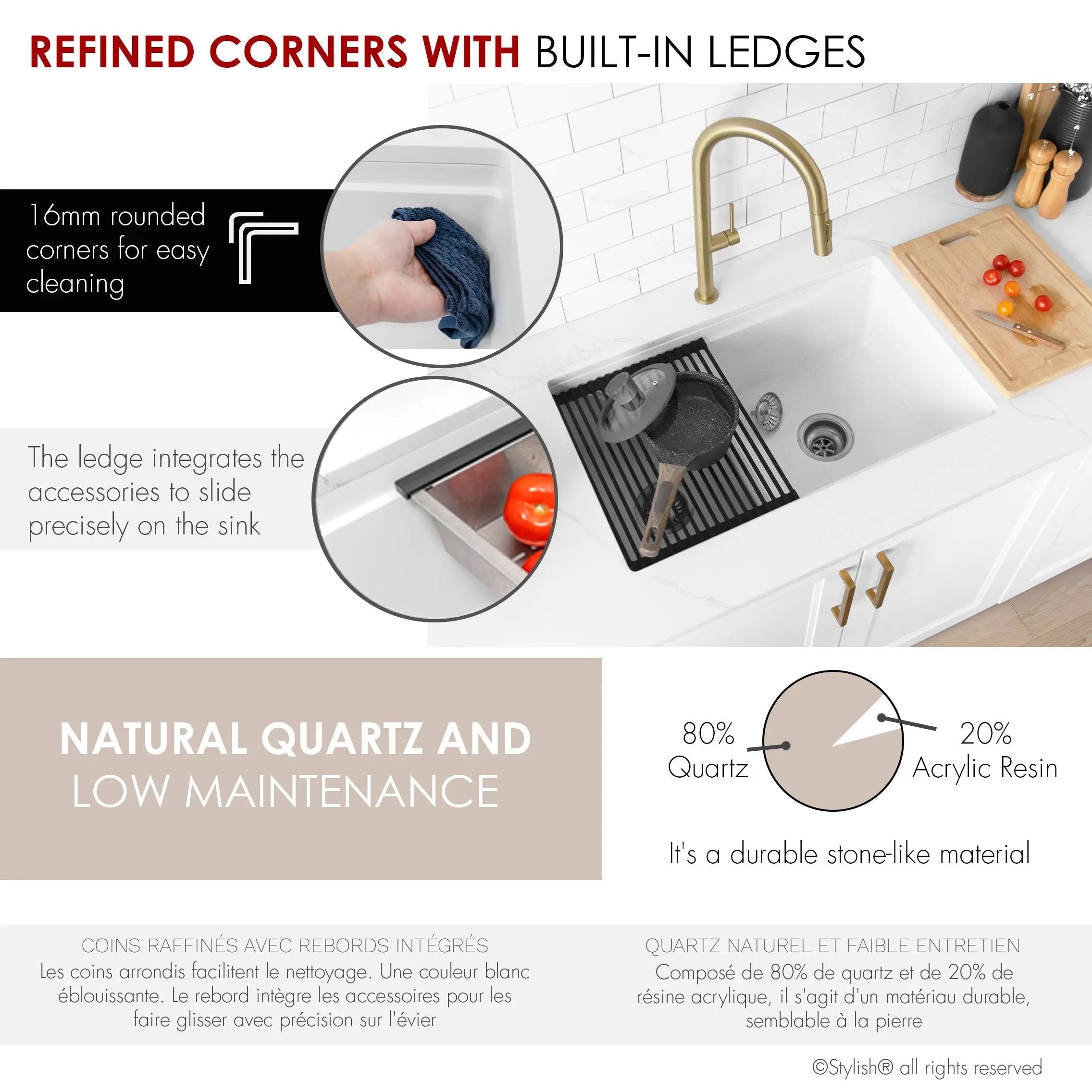 Stylish Dual Mount 30 inch White Composite Granite Double Bowl Workstation Kitchen Sink - Plumbing Market