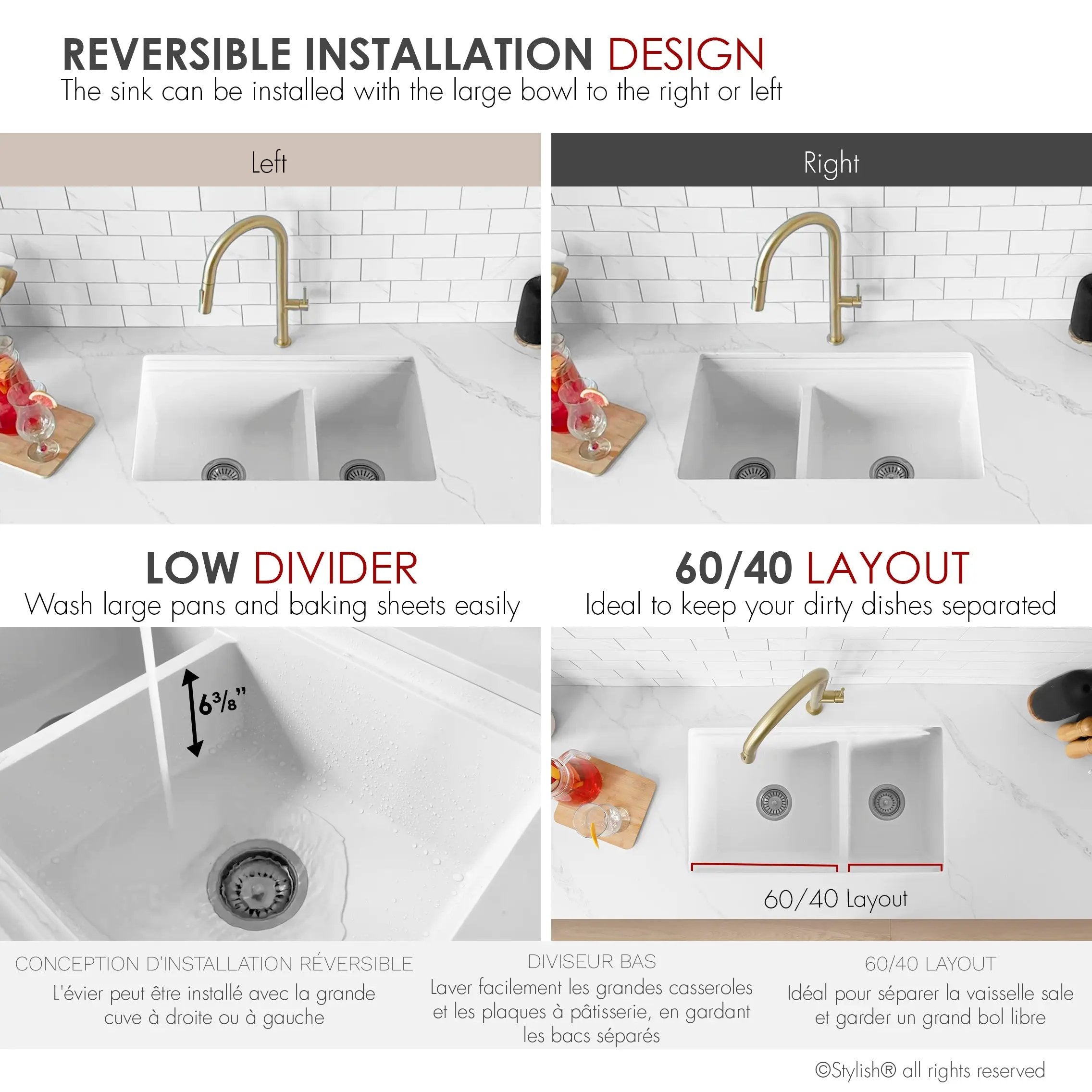 Stylish Dual Mount 30 inch White Composite Granite Double Bowl Workstation Kitchen Sink - Plumbing Market