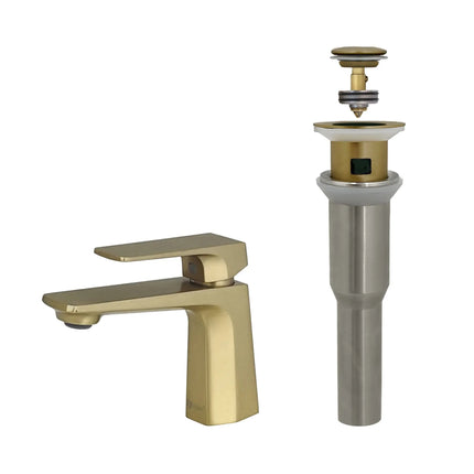Stylish Luvia Single Handle 5 7/8" Brushed Gold Vessel Bathroom Faucet with Pop Up Drain Brushed Gold - Plumbing Market