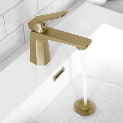 Stylish Luvia Single Handle 5 7/8" Brushed Gold Vessel Bathroom Faucet with Pop Up Drain Brushed Gold - Plumbing Market