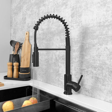 Stylish Milano Pull-Down Kitchen Faucet with water filter. Stainless Steel  Black. - Plumbing Market