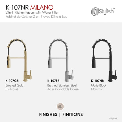 Stylish Milano Pull-Down Kitchen Faucet with water filter. Stainless Steel  Black. - Plumbing Market