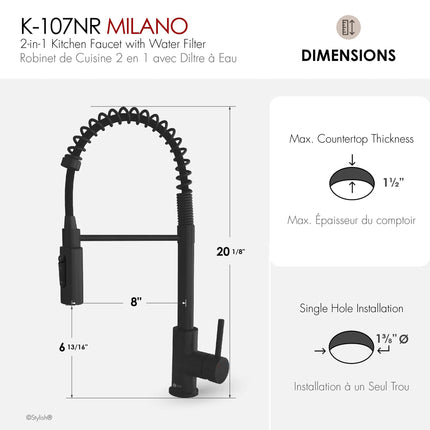 Stylish Milano Pull-Down Kitchen Faucet with water filter. Stainless Steel  Black. - Plumbing Market
