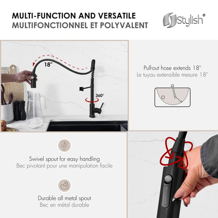Stylish Milano Pull-Down Kitchen Faucet with water filter. Stainless Steel  Black. - Plumbing Market