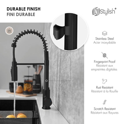 Stylish Milano Pull-Down Kitchen Faucet with water filter. Stainless Steel  Black. - Plumbing Market