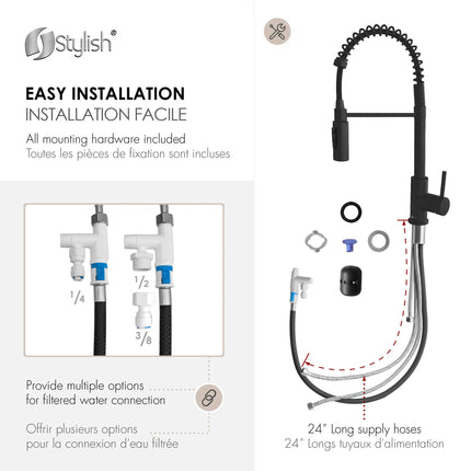 Stylish Milano Pull-Down Kitchen Faucet with water filter. Stainless Steel  Black. - Plumbing Market