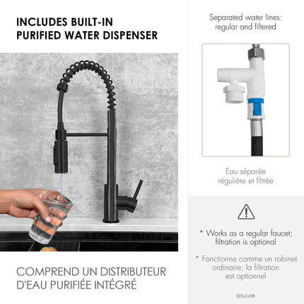 Stylish Milano Pull-Down Kitchen Faucet with water filter. Stainless Steel  Black. - Plumbing Market