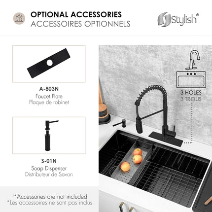 Stylish Milano Pull-Down Kitchen Faucet with water filter. Stainless Steel  Black. - Plumbing Market