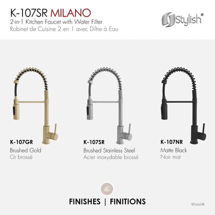 Stylish Milano Pull-Down Kitchen Faucet with water filter. Stainless Steel  Brush. - Plumbing Market