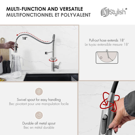 Stylish Milano Pull-Down Kitchen Faucet with water filter. Stainless Steel  Brush. - Plumbing Market