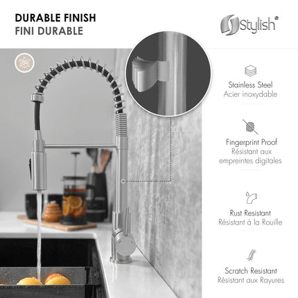 Stylish Milano Pull-Down Kitchen Faucet with water filter. Stainless Steel  Brush. - Plumbing Market