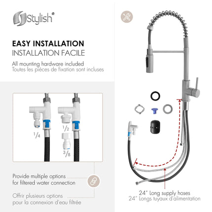 Stylish Milano Pull-Down Kitchen Faucet with water filter. Stainless Steel  Brush. - Plumbing Market