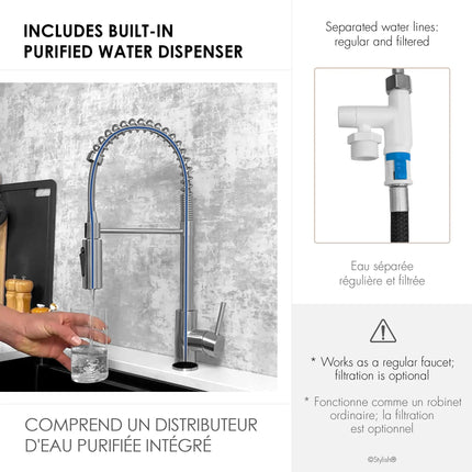 Stylish Milano Pull-Down Kitchen Faucet with water filter. Stainless Steel  Brush. - Plumbing Market