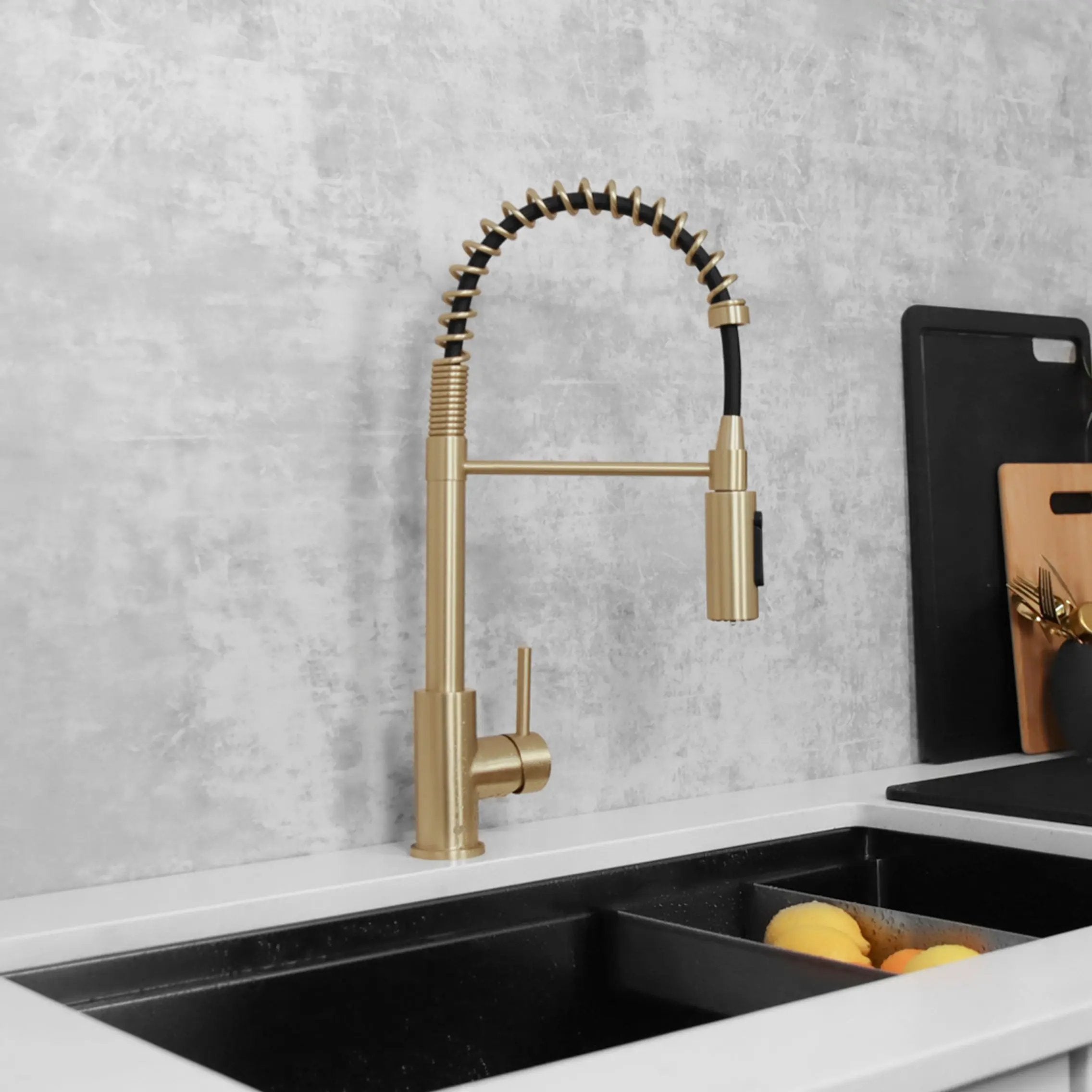 Stylish Milano Pull-Down Kitchen Faucet with water filter. Stainless Steel  Gold. - Plumbing Market