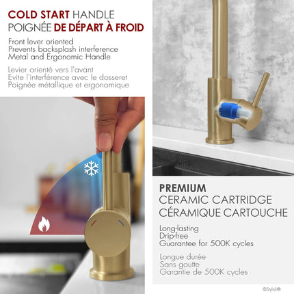 Stylish Modena Single Handle Brushed Gold Pull Down Kitchen Faucet with Reversible Osmosis - Plumbing Market