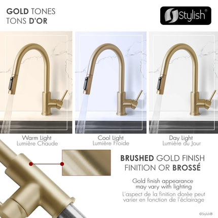 Stylish Modena Single Handle Brushed Gold Pull Down Kitchen Faucet with Reversible Osmosis - Plumbing Market