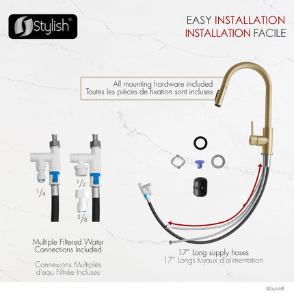 Stylish Modena Single Handle Brushed Gold Pull Down Kitchen Faucet with Reversible Osmosis - Plumbing Market