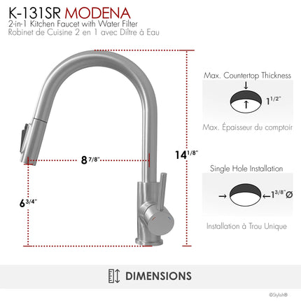 Stylish Modena Single Handle Brushed Stainless Steel Pull Down Kitchen Faucet with Reversible Osmosis - Plumbing Market