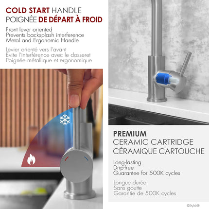 Stylish Modena Single Handle Brushed Stainless Steel Pull Down Kitchen Faucet with Reversible Osmosis - Plumbing Market