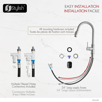 Stylish Modena Single Handle Brushed Stainless Steel Pull Down Kitchen Faucet with Reversible Osmosis - Plumbing Market