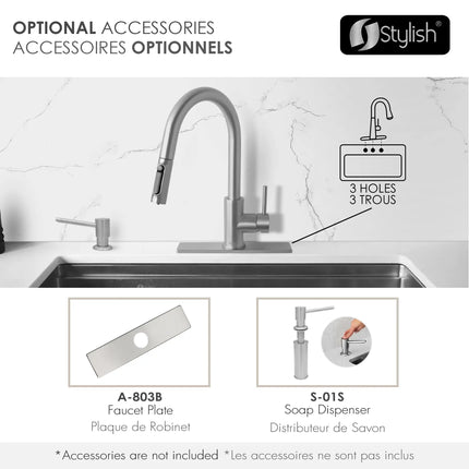 Stylish Modena Single Handle Brushed Stainless Steel Pull Down Kitchen Faucet with Reversible Osmosis - Plumbing Market