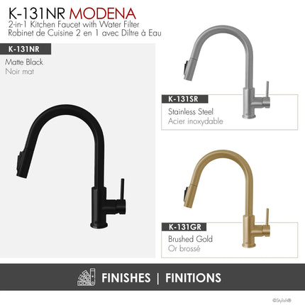 Stylish Modena Single Handle Matte Black Pull Down Kitchen Faucet with Reversible Osmosis - Plumbing Market