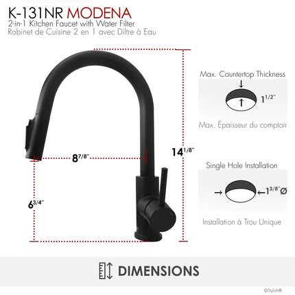 Stylish Modena Single Handle Matte Black Pull Down Kitchen Faucet with Reversible Osmosis - Plumbing Market