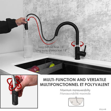 Stylish Modena Single Handle Matte Black Pull Down Kitchen Faucet with Reversible Osmosis - Plumbing Market