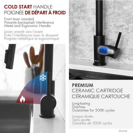 Stylish Modena Single Handle Matte Black Pull Down Kitchen Faucet with Reversible Osmosis - Plumbing Market