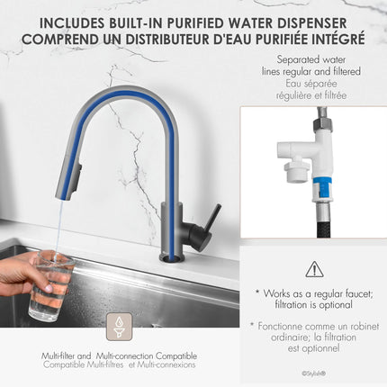 Stylish Modena Single Handle Matte Black Pull Down Kitchen Faucet with Reversible Osmosis - Plumbing Market