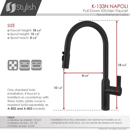 Stylish Napoli Single Handle Matte Black Pull Down Kitchen Faucet  with  Single Handle Matte Black Cold Water Tap Faucet and Faucet Plate - Plumbing Market