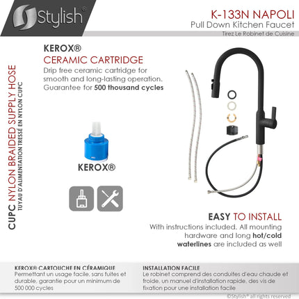 Stylish Napoli Single Handle Matte Black Pull Down Kitchen Faucet  with  Single Handle Matte Black Cold Water Tap Faucet and Faucet Plate - Plumbing Market