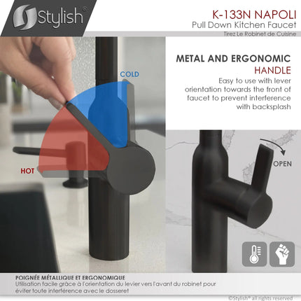 Stylish Napoli Single Handle Matte Black Pull Down Kitchen Faucet  with  Single Handle Matte Black Cold Water Tap Faucet and Faucet Plate - Plumbing Market