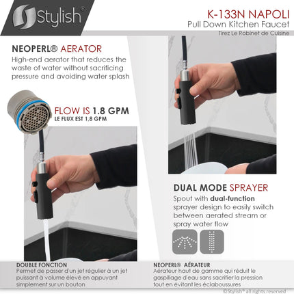 Stylish Napoli Single Handle Matte Black Pull Down Kitchen Faucet  with  Single Handle Matte Black Cold Water Tap Faucet and Faucet Plate - Plumbing Market