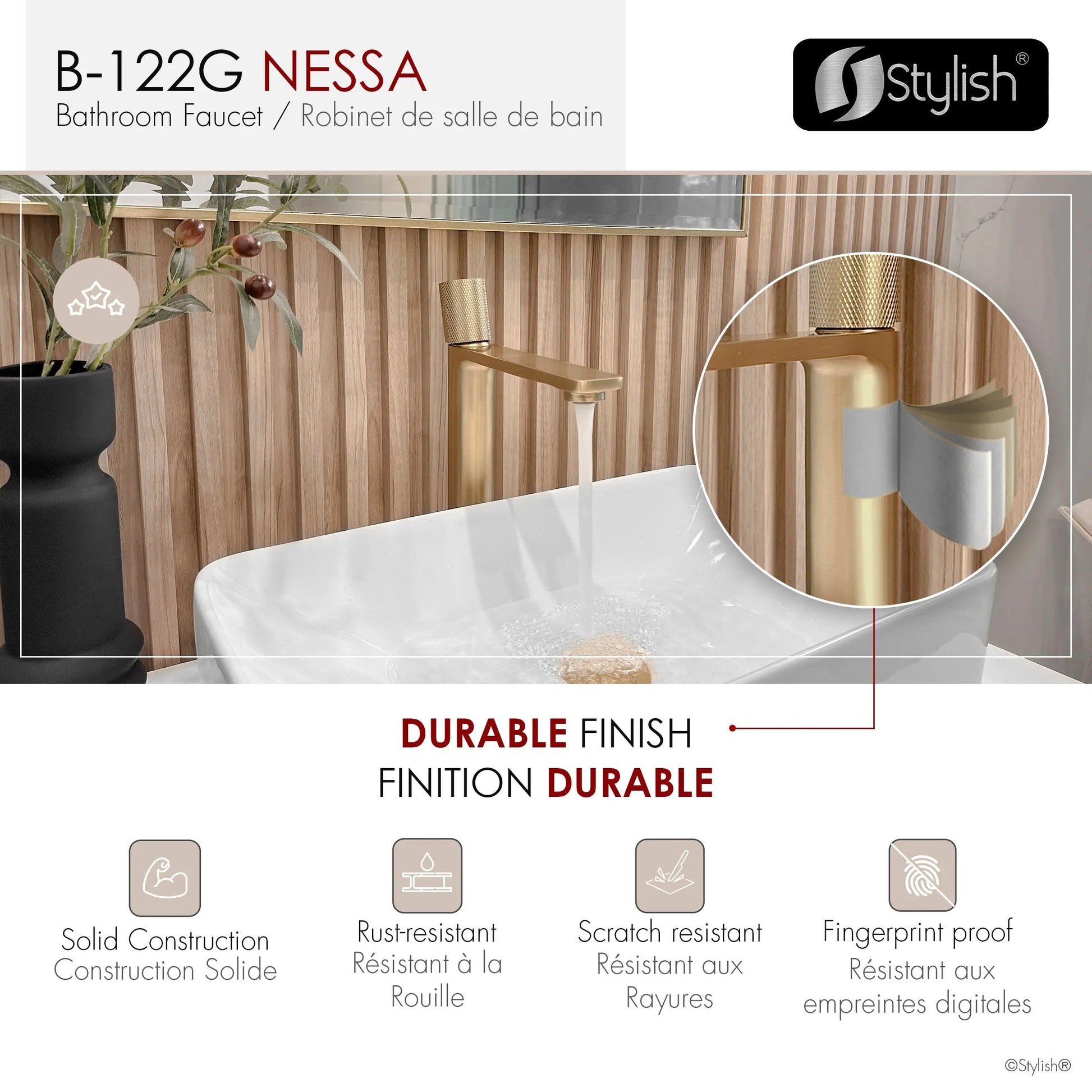Stylish Nessa Single Handle 12 1/2" Brushed Gold Vessel Bathroom Faucet - Plumbing Market