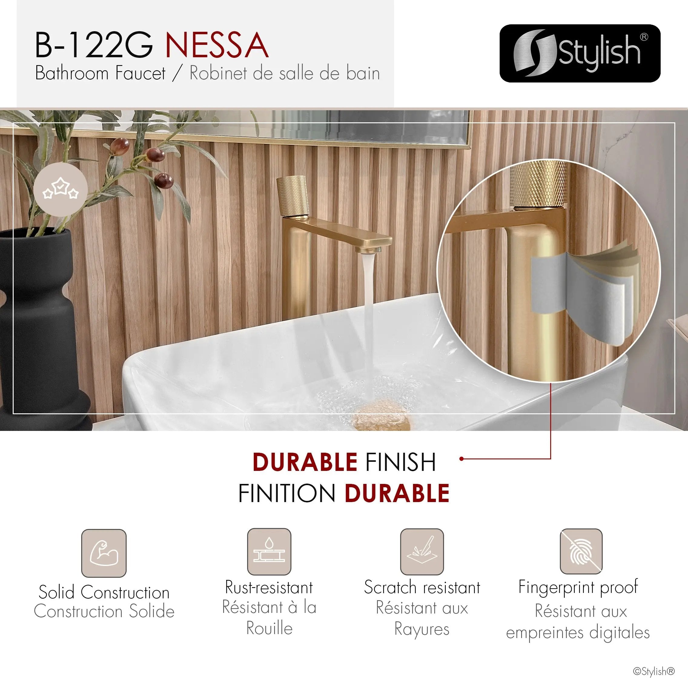 Stylish Nessa Single Handle 12 1/2" Brushed Gold Vessel Bathroom Faucet - Plumbing Market